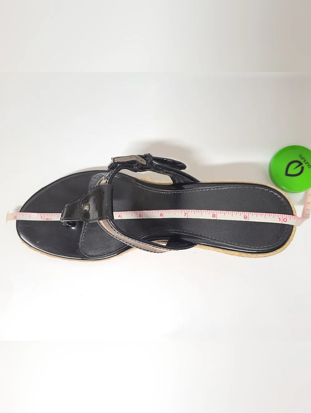 Burberry Vintage Black Patent Nova Check Wedge Thong Sandals with Box Sz 41 US 9